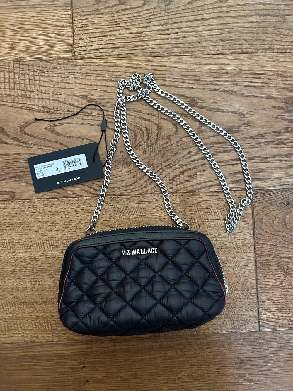 MZ Wallace Black Quilted Crossbody with Silver Chain Strap